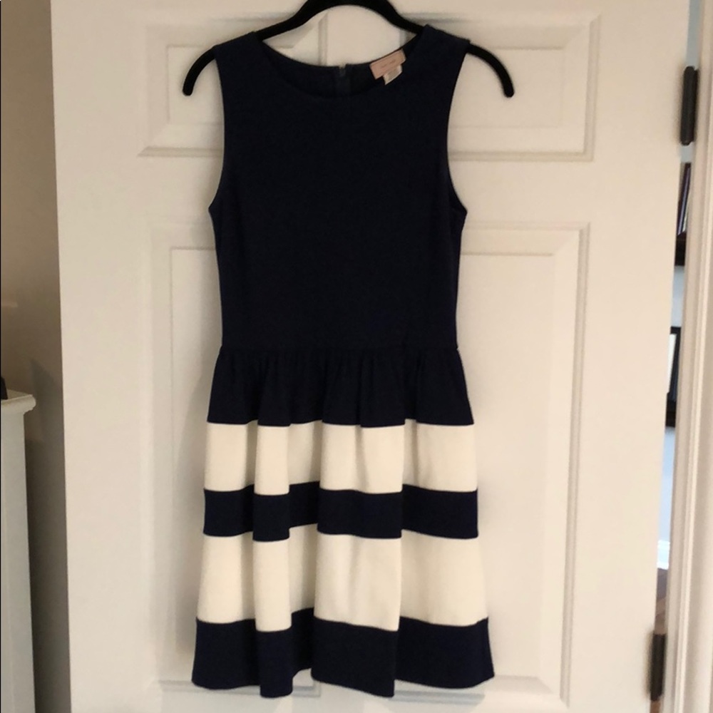 Navy blue and white stripes stretchy dress.